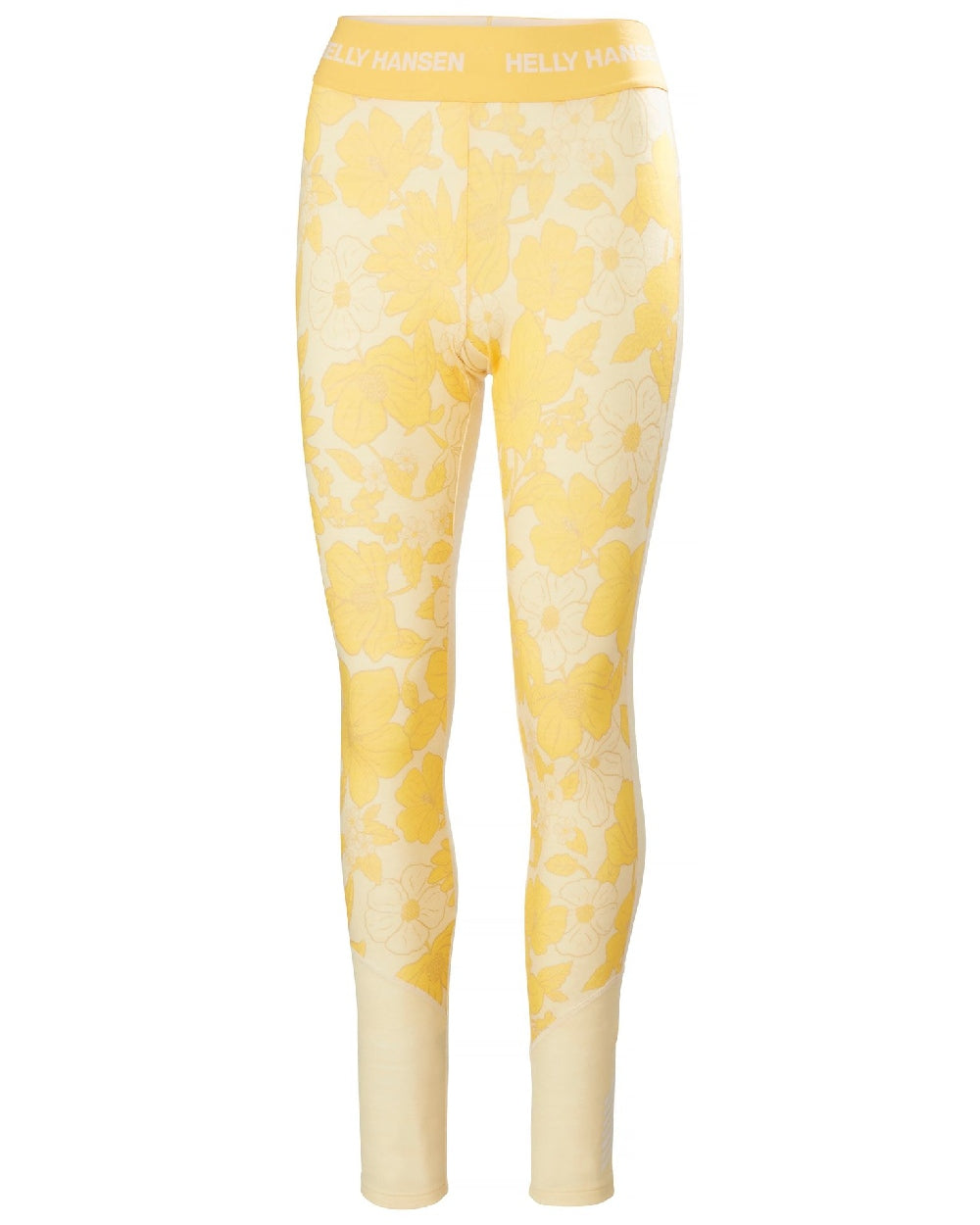 Yellow Cream Floral Aop Coloured Helly Hansen Womens Lifa Merino Midweight Graphic Base Layer Pants on white background