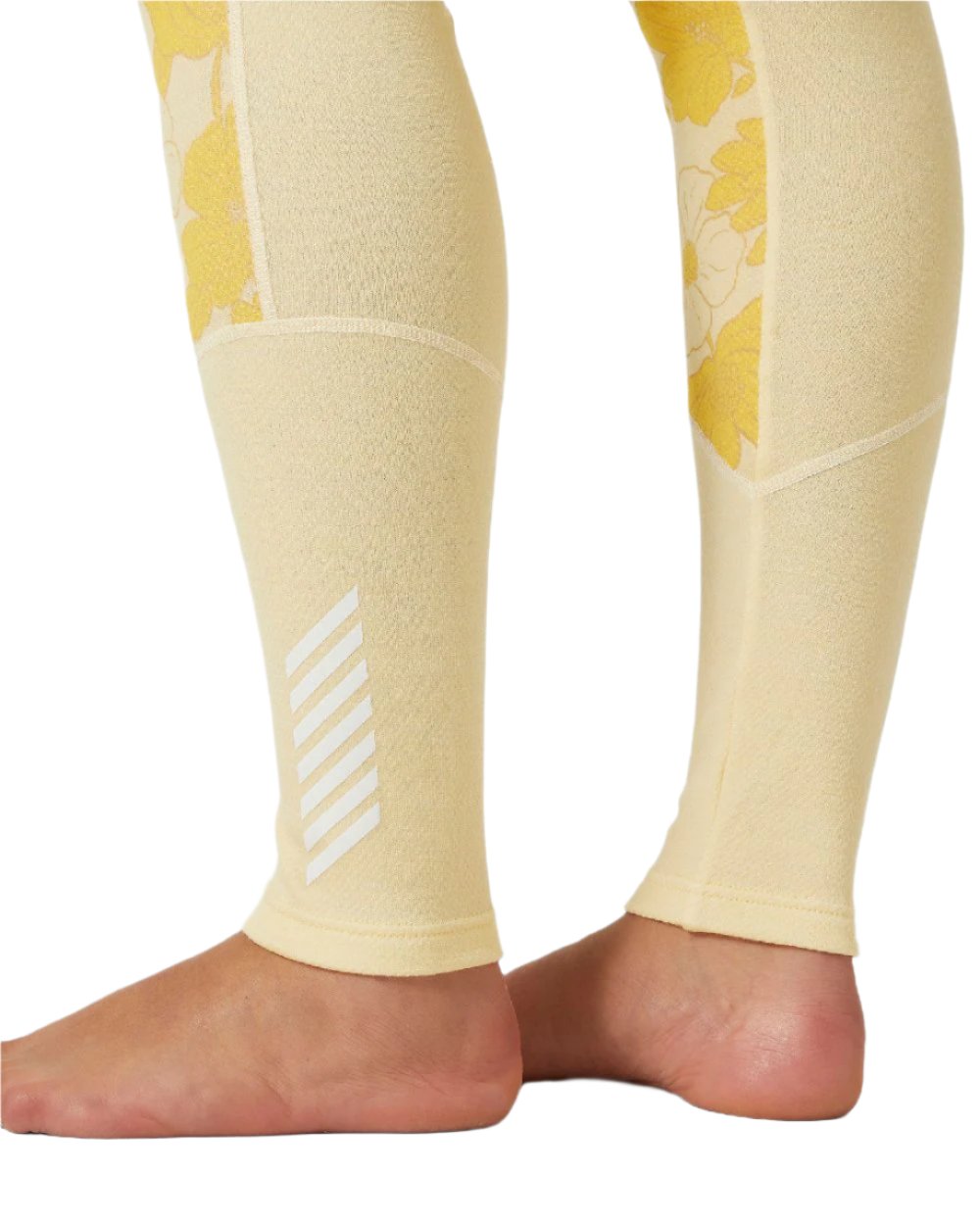 Yellow Cream Floral Aop Coloured Helly Hansen Womens Lifa Merino Midweight Graphic Base Layer Pants on white background