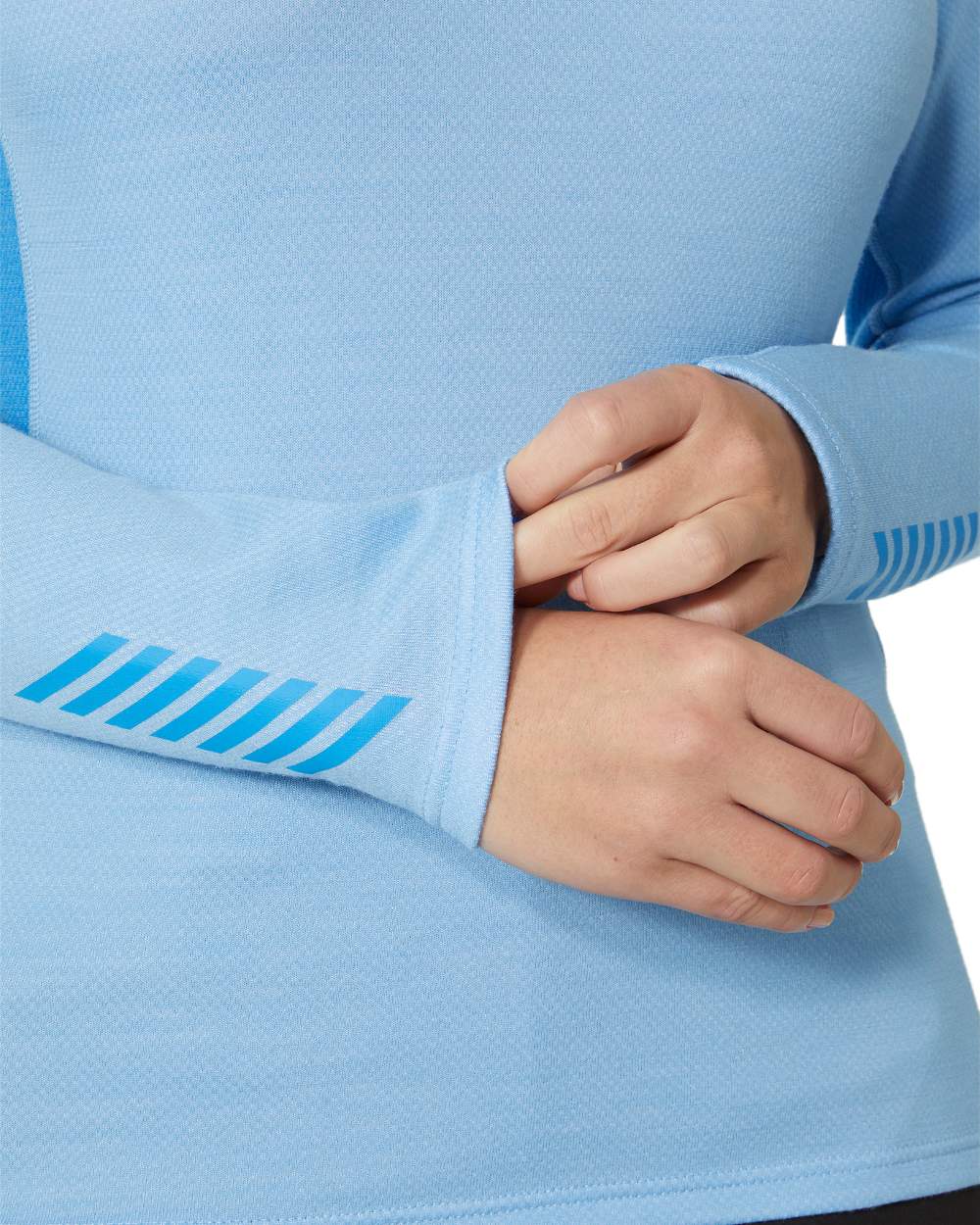 Bright Blue Coloured Helly Hansen Womens Lifa Merino Midweight Half-Zip Base Layer on white background