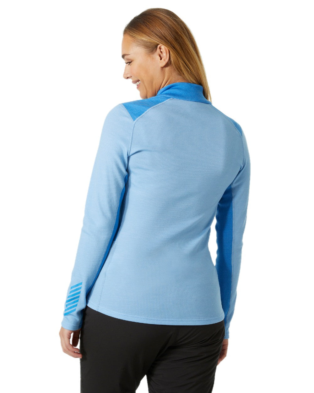 Bright Blue Coloured Helly Hansen Womens Lifa Merino Midweight Half-Zip Base Layer on white background