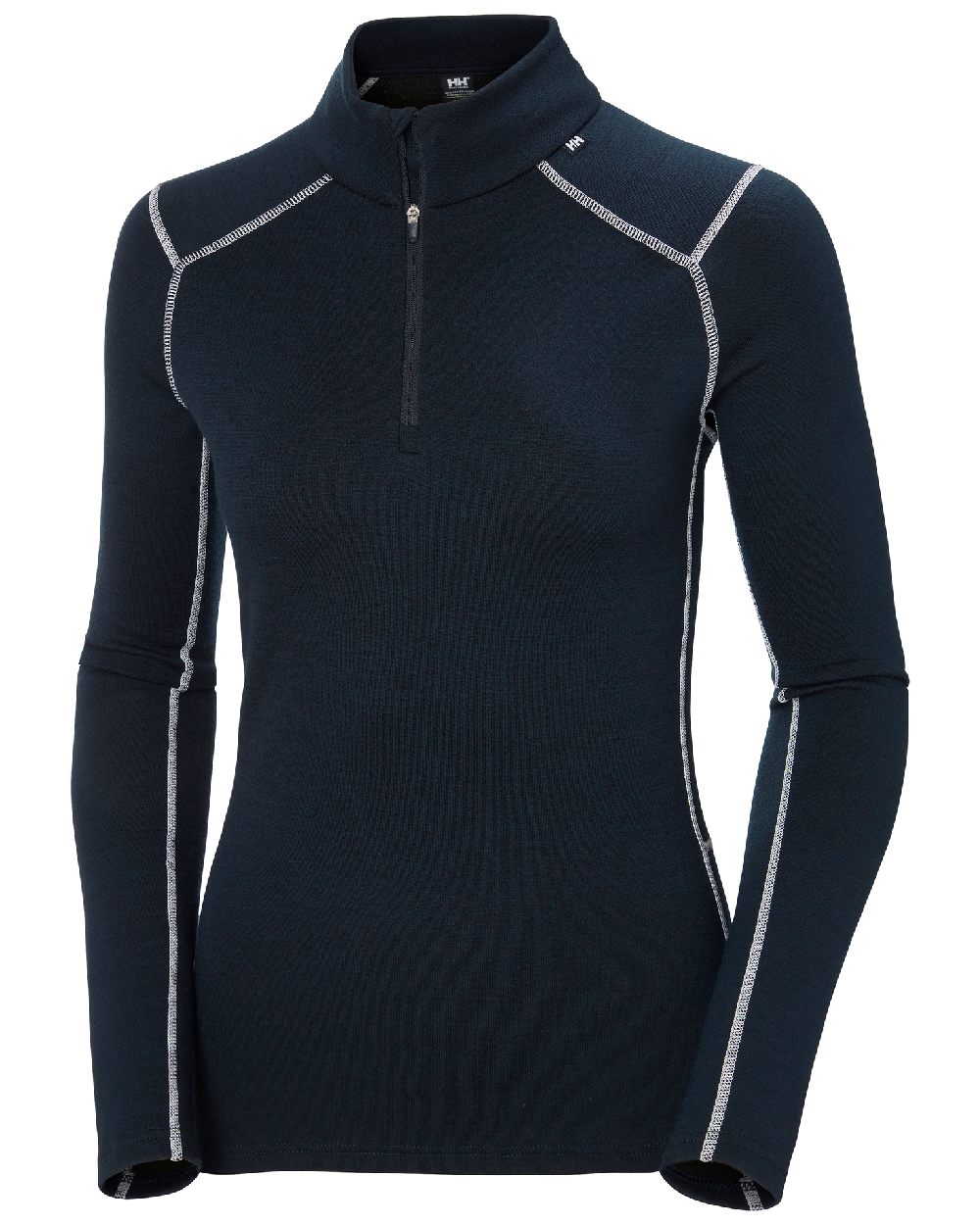 Navy Coloured Helly Hansen Womens Lifa Merino Midweight Half-Zip Base Layer on white background