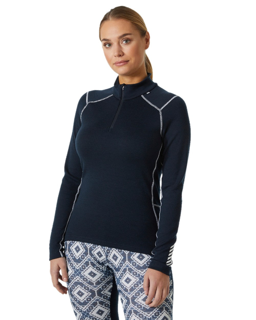 Navy Coloured Helly Hansen Womens Lifa Merino Midweight Half-Zip Base Layer on white background