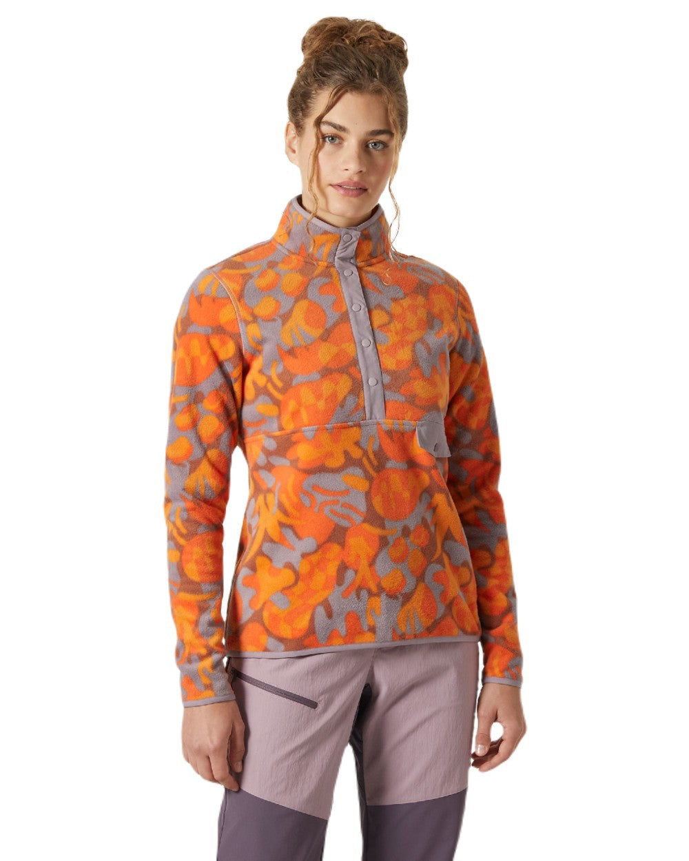 Bonfire Bruce coloured Helly Hansen Womens Maridalen Printed Fleece Jacket on white background