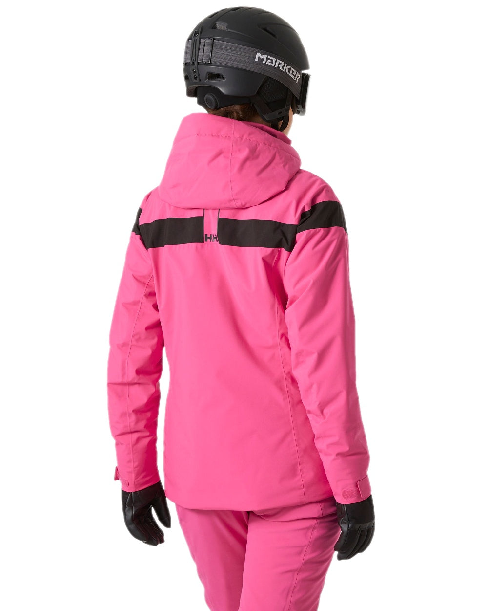 Dragon Fruit Coloured Helly Hansen Womens Motionista Lifaloft Ski Jacket on white background
