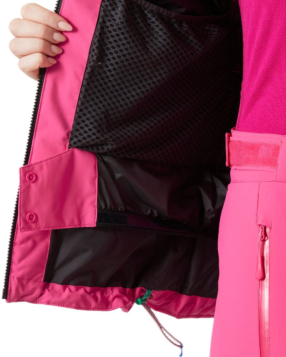 Dragon Fruit Coloured Helly Hansen Womens Motionista Lifaloft Ski Jacket on white background