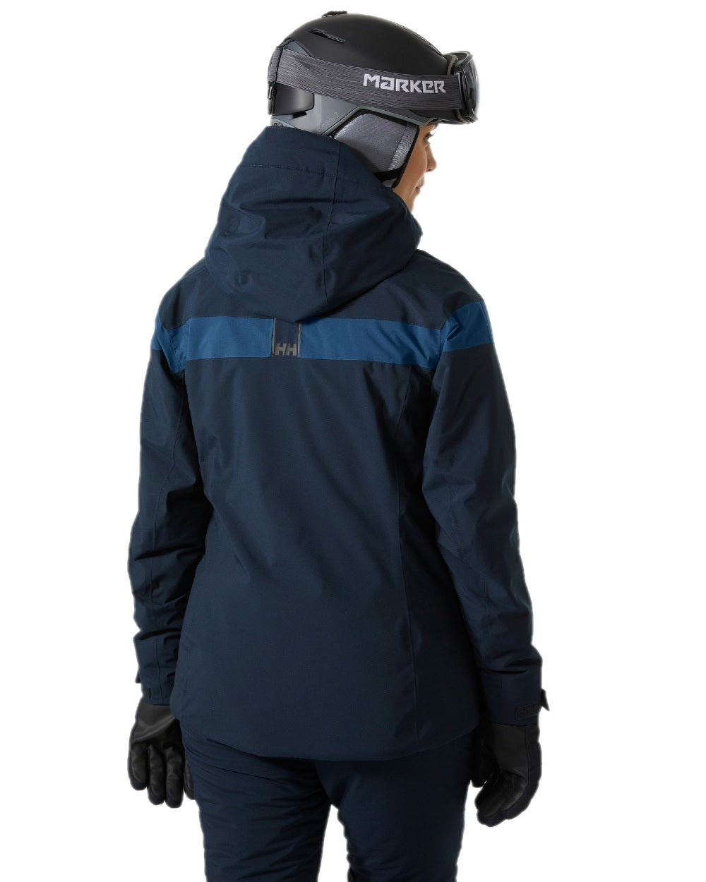 Navy Coloured Helly Hansen Womens Motionista Lifaloft Ski Jacket on white background