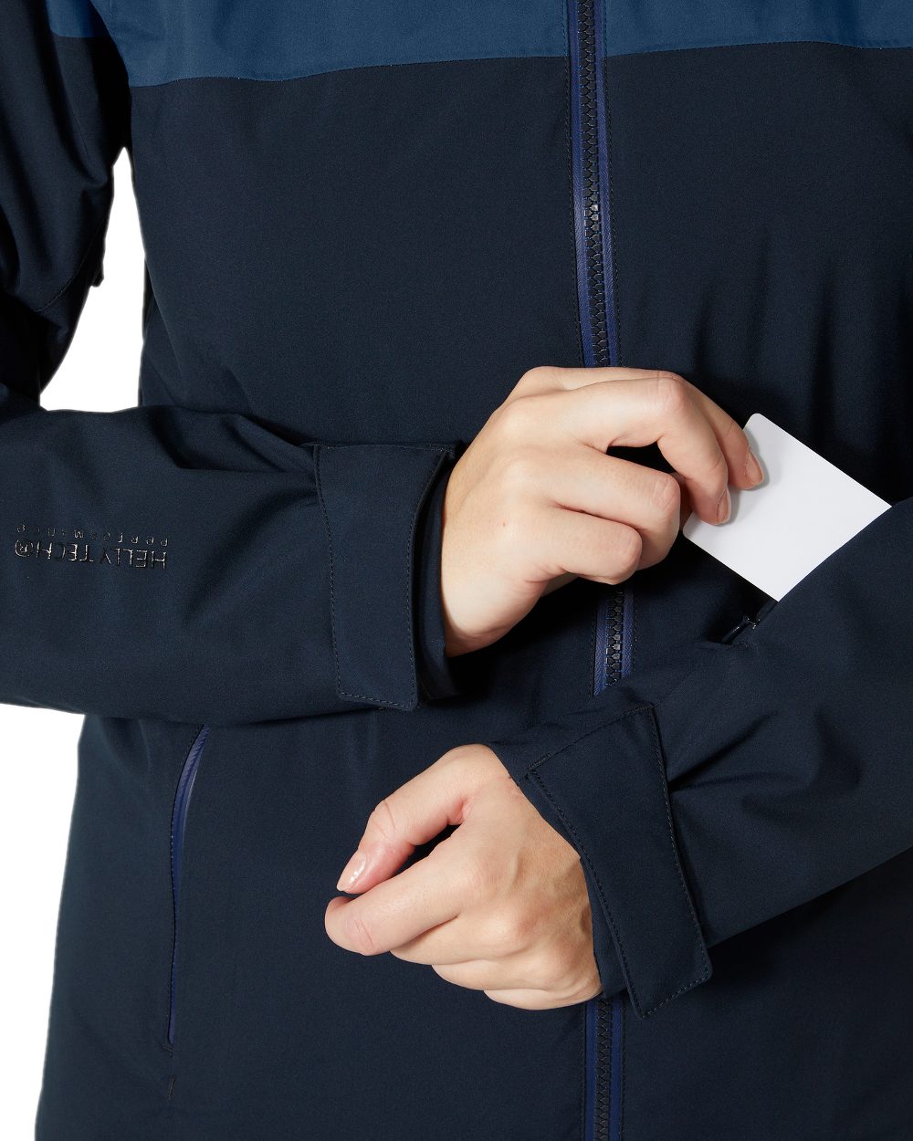 Navy Coloured Helly Hansen Womens Motionista Lifaloft Ski Jacket on white background