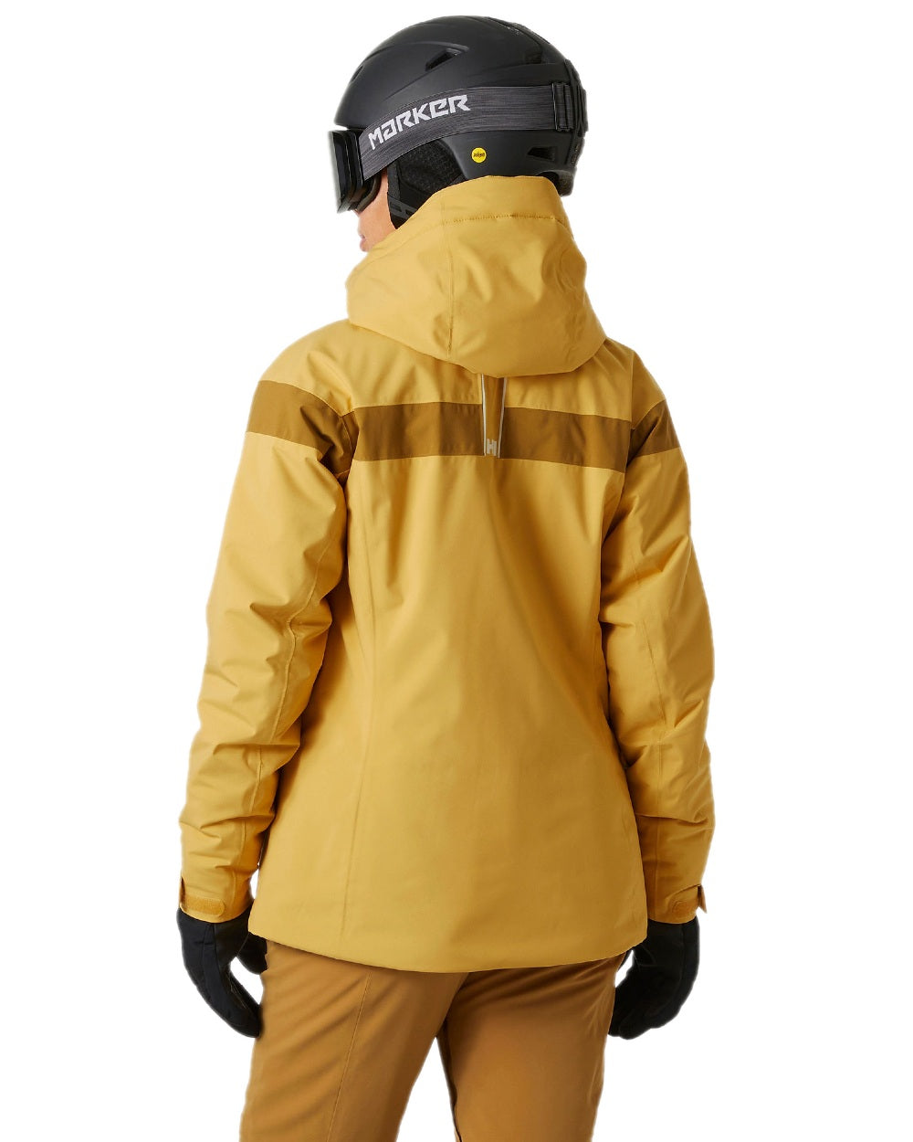 Sand Coloured Helly Hansen Womens Motionista Lifaloft Ski Jacket on white background