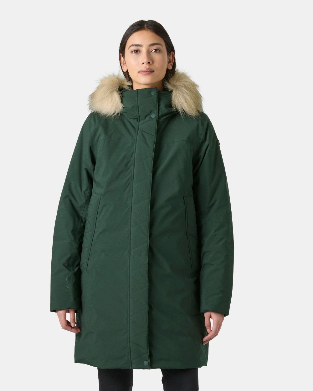 Dark Jungle Coloured Helly Hansen Womens Nesna Parka on White Background