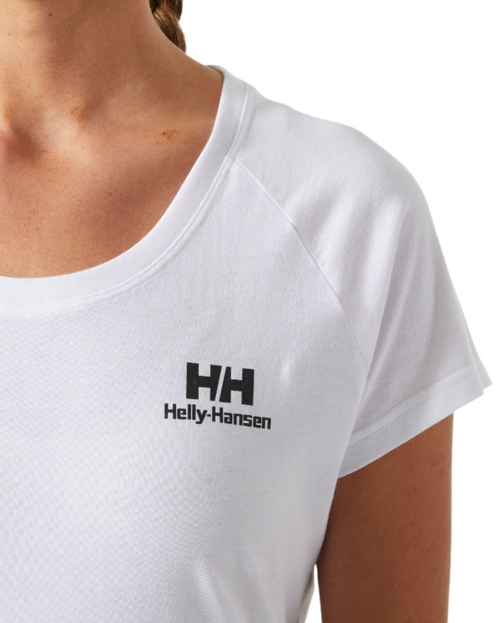 White coloured Helly Hansen Womens Nord Graphic Drop T-Shirt on white background