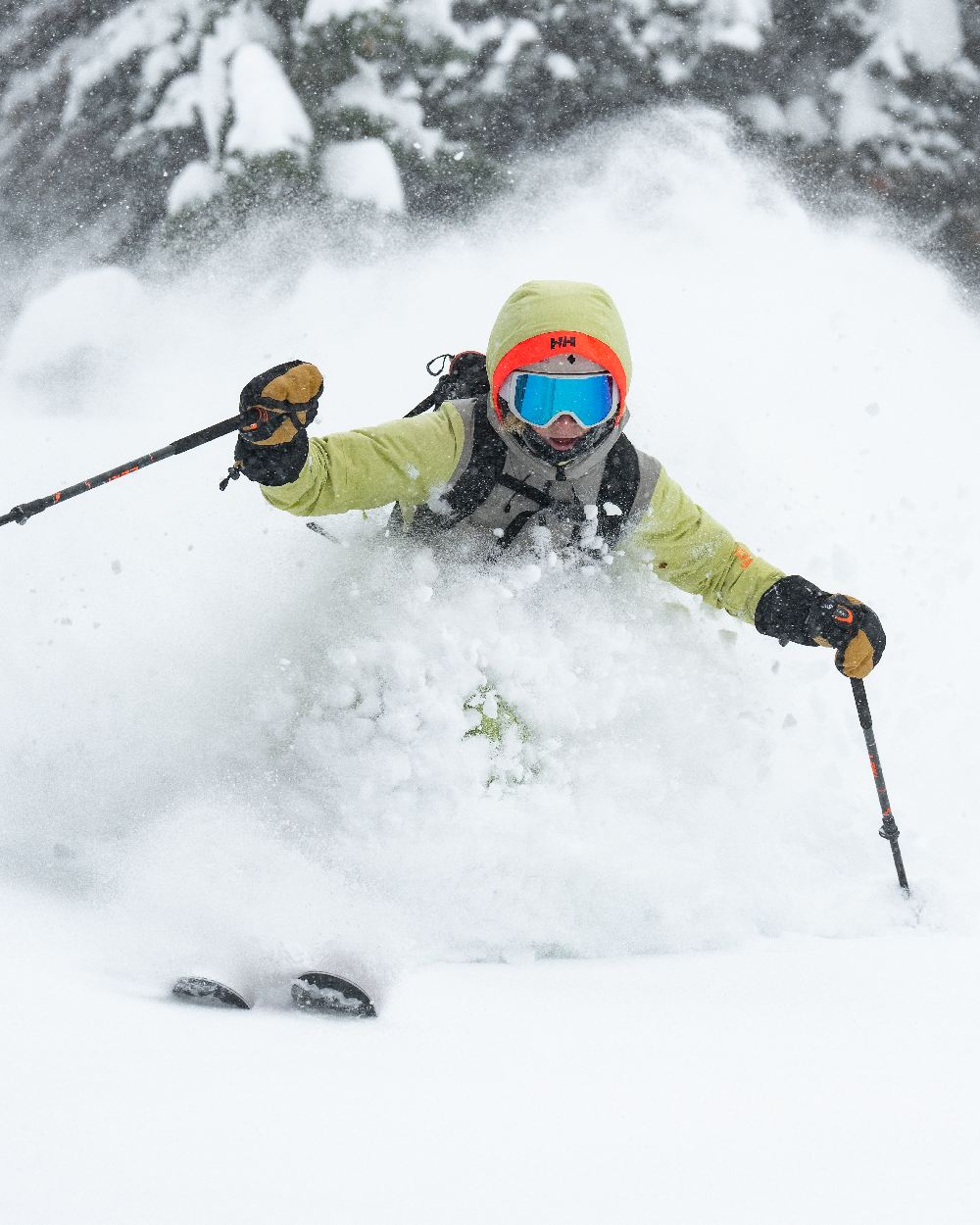 Iced Matcha Coloured Helly Hansen Womens Powderqueen Bib Pant on snow background