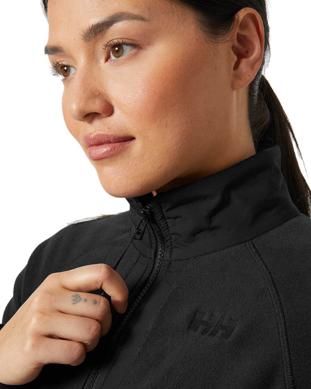 Black coloured Helly Hansen Womens Rig Fleece Jacket on white background