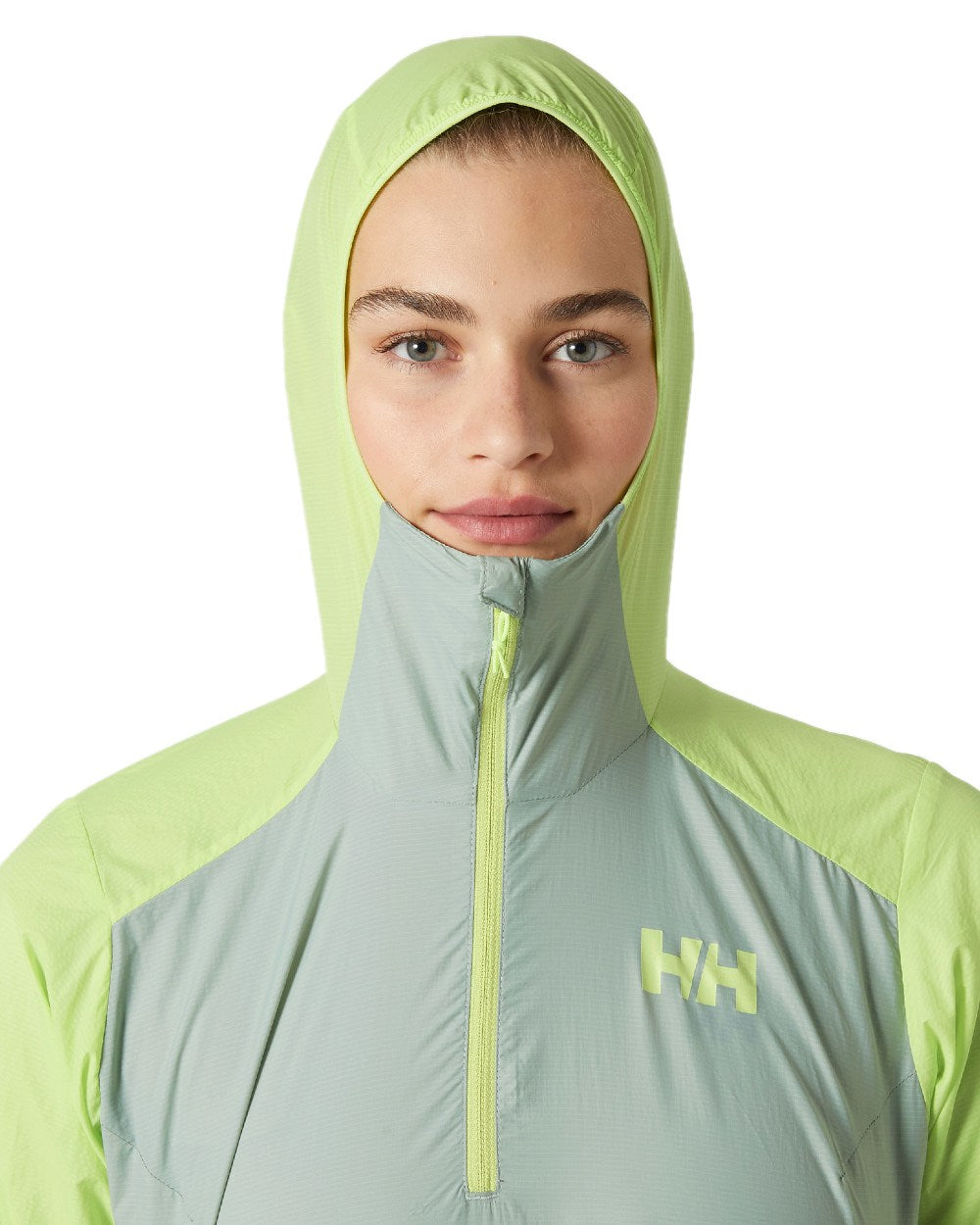 Sharp Green coloured Helly Hansen Womens Roam Wind Anorak on white background