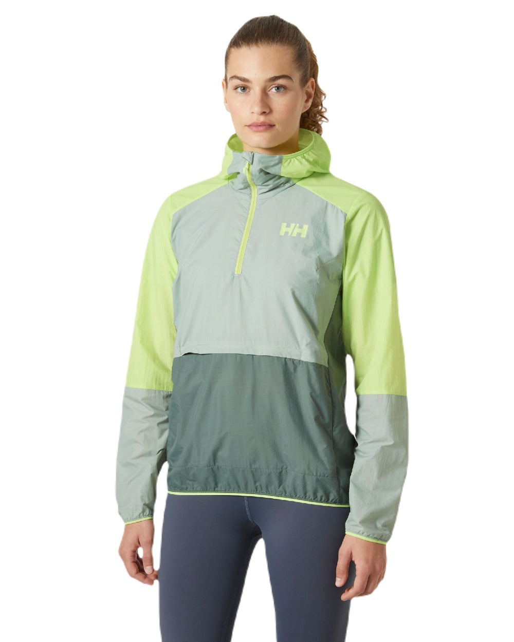 Sharp Green coloured Helly Hansen Womens Roam Wind Anorak on white background