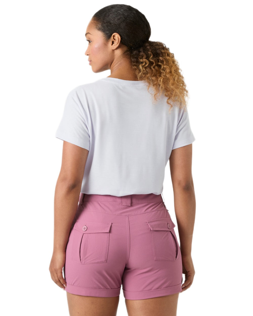Even Light Purple coloured Helly Hansen Womens Skog Recycled Graphic T-Shirt on white background