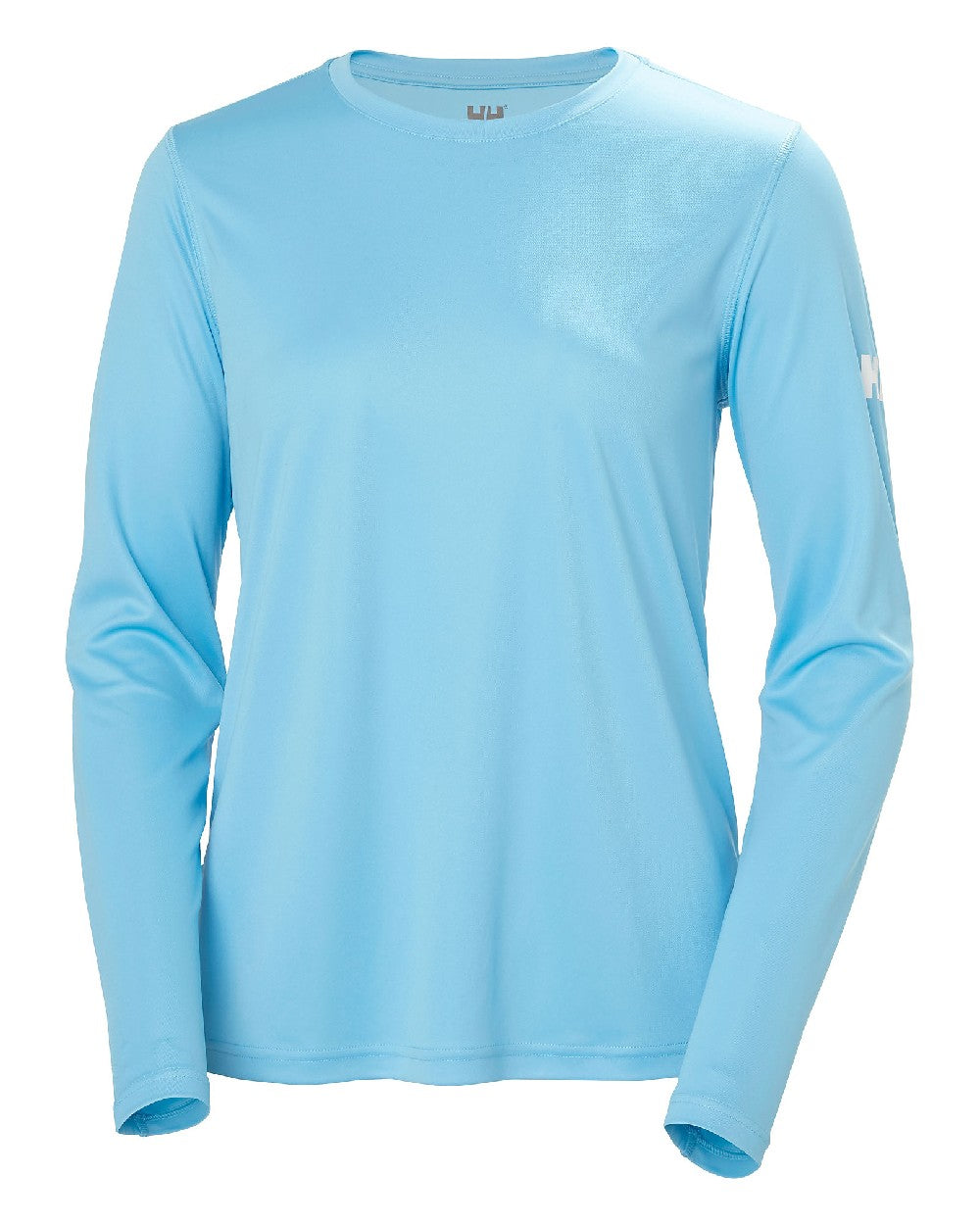 Aqua coloured Helly Hansen Womens Tech Crew Long Sleeve Shirt 2.0 on white background