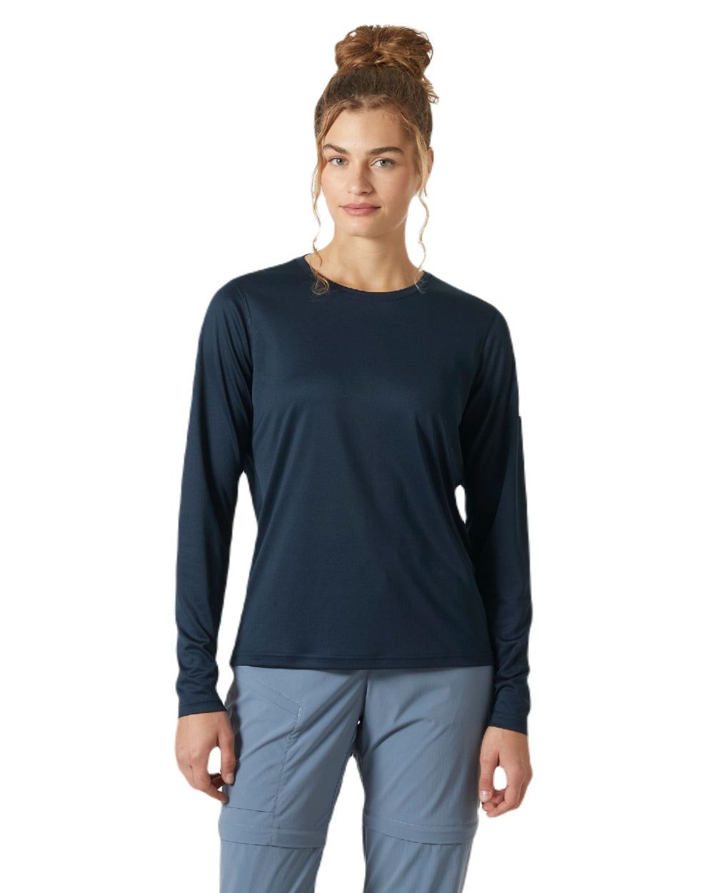 Navy coloured Helly Hansen Womens Tech Crew Long Sleeve Shirt 2.0 on white background