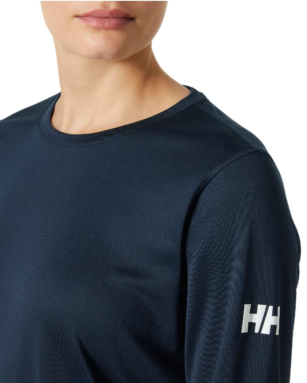 Navy coloured Helly Hansen Womens Tech Crew Long Sleeve Shirt 2.0 on white background