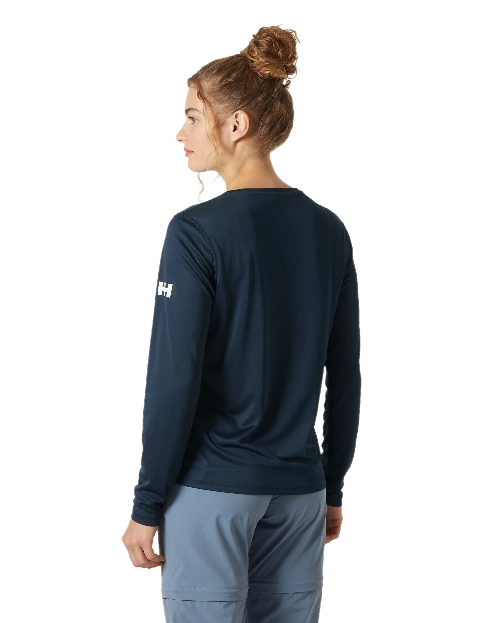 Navy coloured Helly Hansen Womens Tech Crew Long Sleeve Shirt 2.0 on white background
