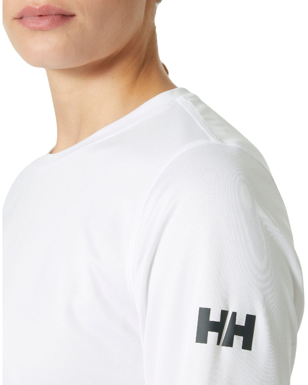 White coloured Helly Hansen Womens Tech Crew Long Sleeve Shirt 2.0 on white background