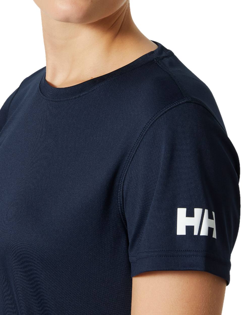 Navy coloured Helly Hansen Womens Tech T-Shirt 2.0 on white background