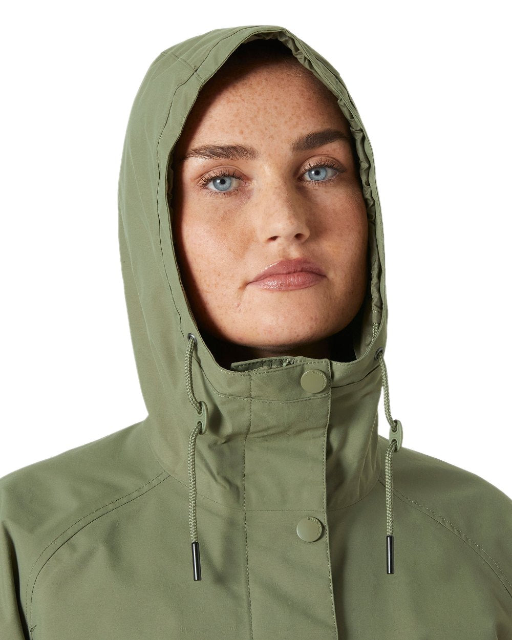 Lav Green coloured Helly Hansen Womens Valentia 2.0 Raincoat on white background