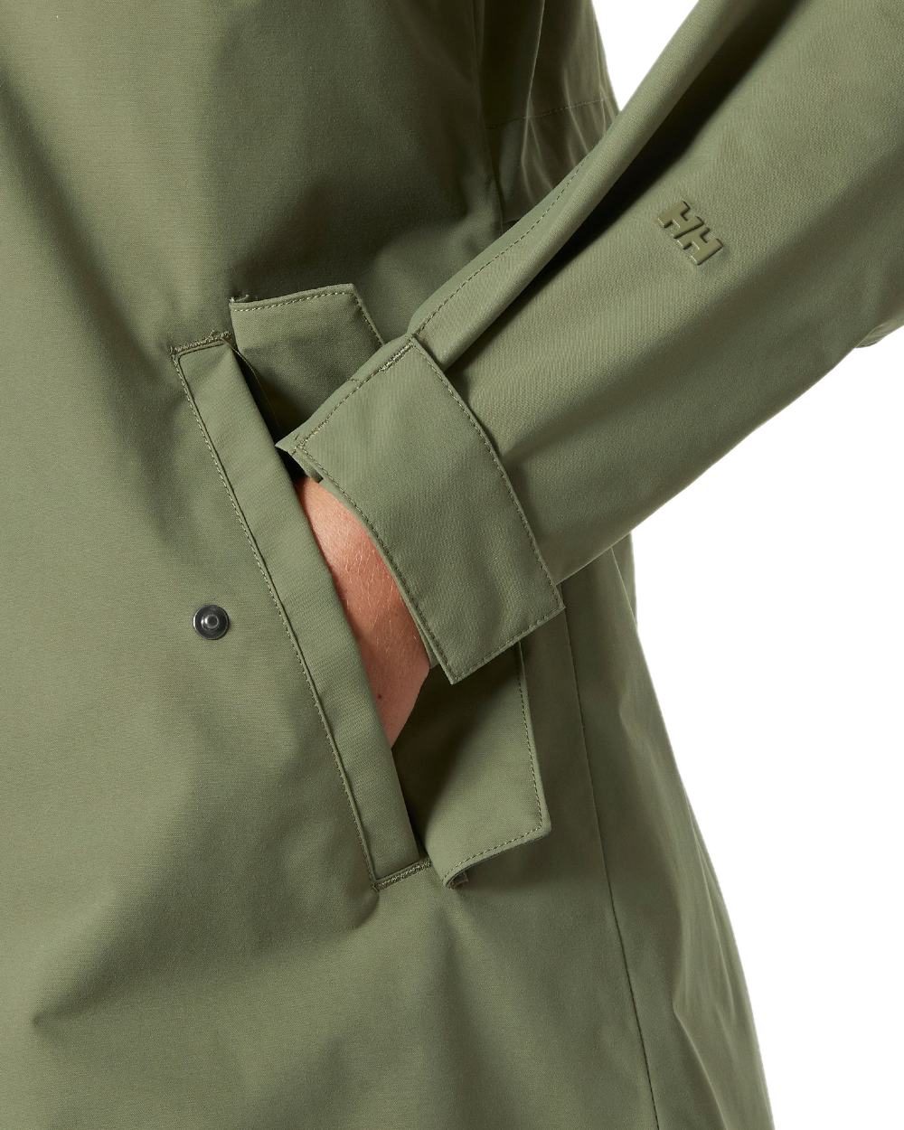 Lav Green coloured Helly Hansen Womens Valentia 2.0 Raincoat on white background