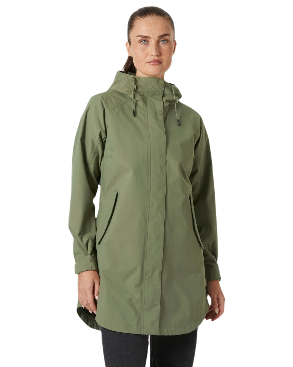 Lav Green coloured Helly Hansen Womens Valentia 2.0 Raincoat on white background