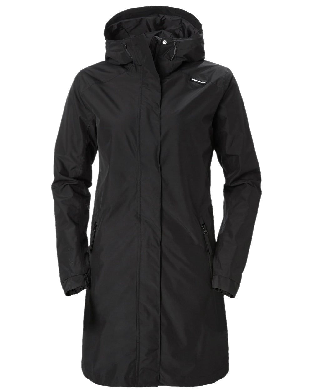 Black Coloured Helly Hansen Womens Valkyrie Fleece Lined Rain Jacket on white background