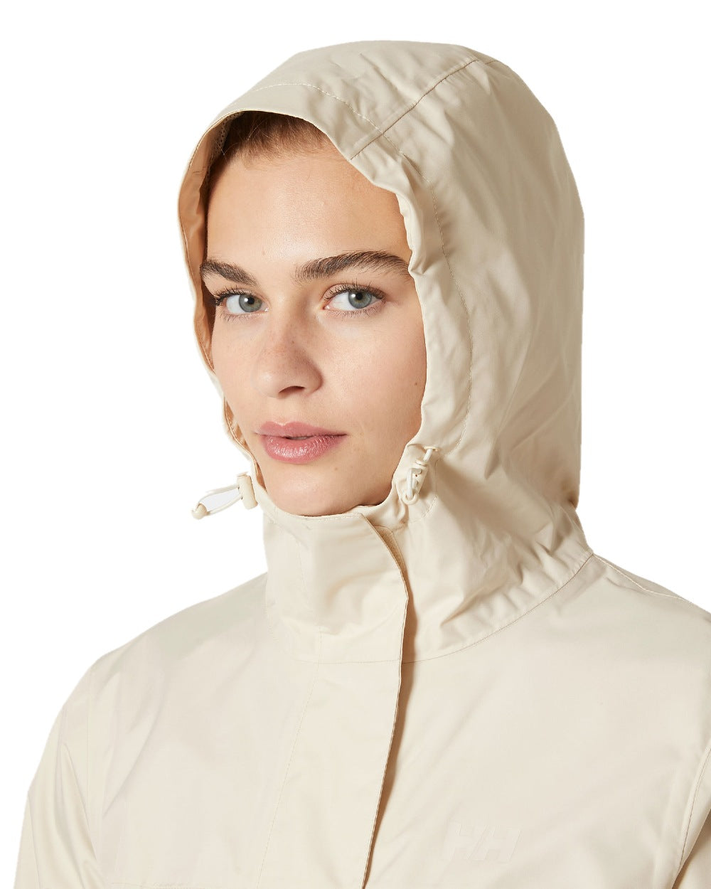 Cream coloured Helly Hansen Womens Vancouver Rain Jacket on white background