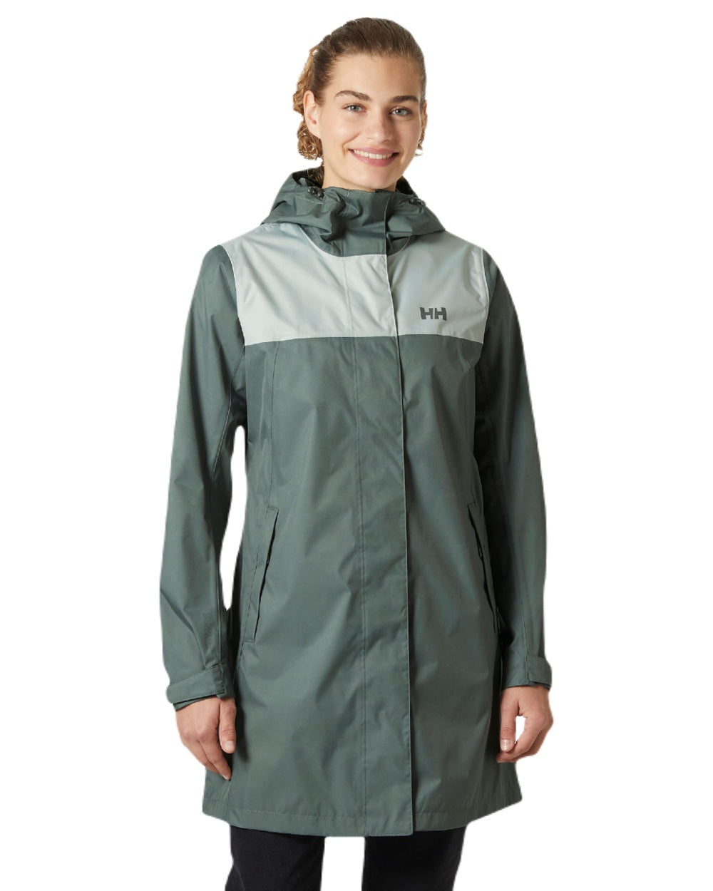 Grey Cactus coloured Helly Hansen Womens Vancouver Raincoat on white background