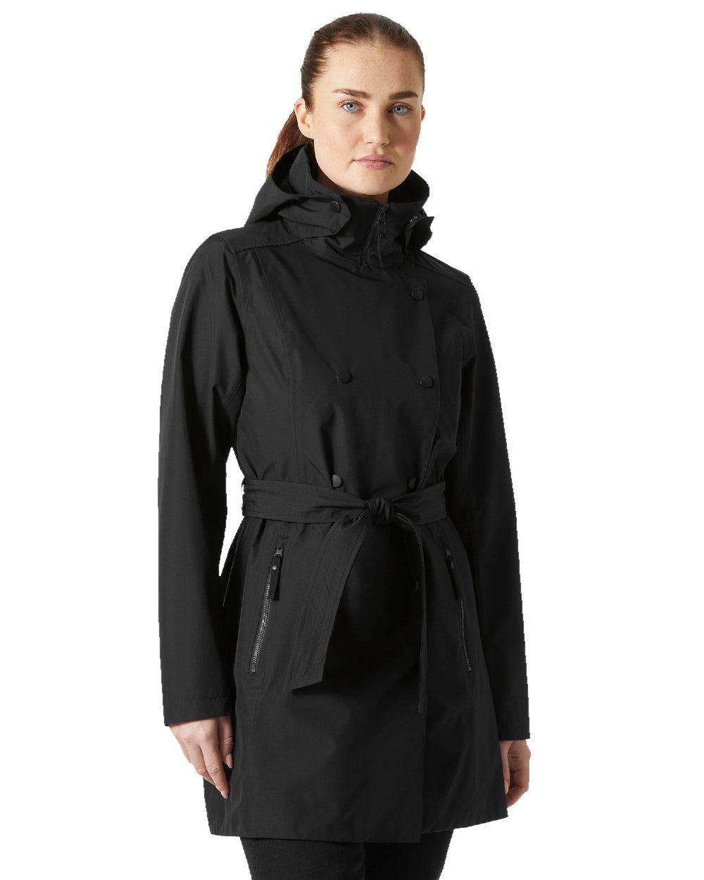 Black Coloured Helly Hansen Womens Welsey II Trench Coat on white background