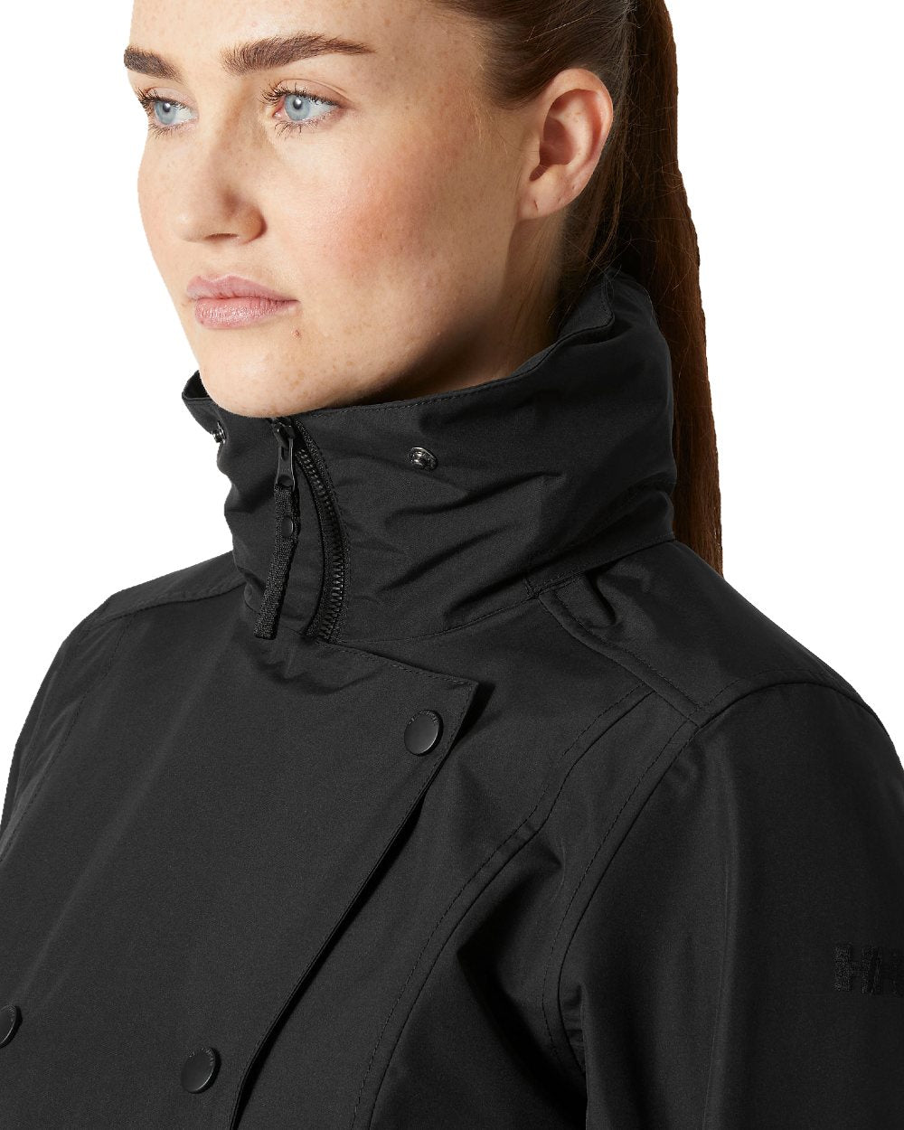 Black Coloured Helly Hansen Womens Welsey II Trench Coat on white background