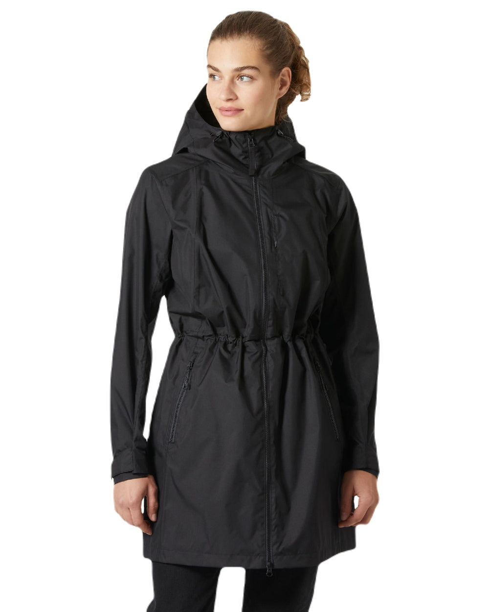 Black coloured Helly Hansen Womens Westport Raincoat on white background