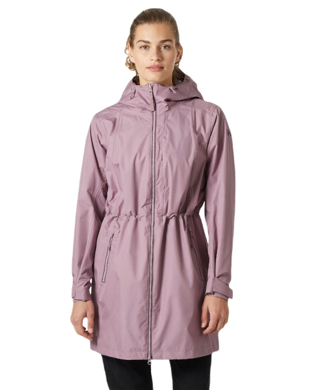 Purple Clay coloured Helly Hansen Womens Westport Raincoat on white background