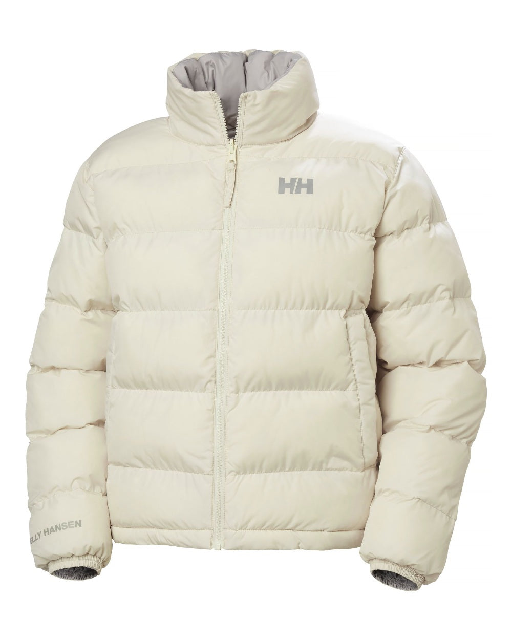 Cream Coloured Helly Hansen Womens YU 23 Reversible Puffer Jacket on white background