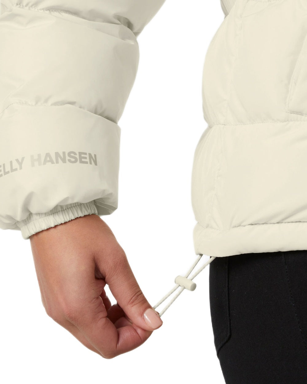 Cream Coloured Helly Hansen Womens YU 23 Reversible Puffer Jacket on white background