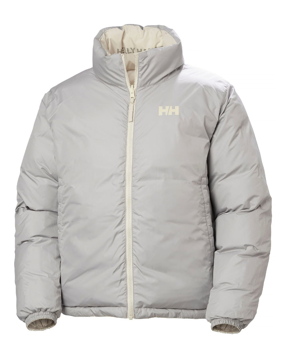 Cream Coloured Helly Hansen Womens YU 23 Reversible Puffer Jacket on white background