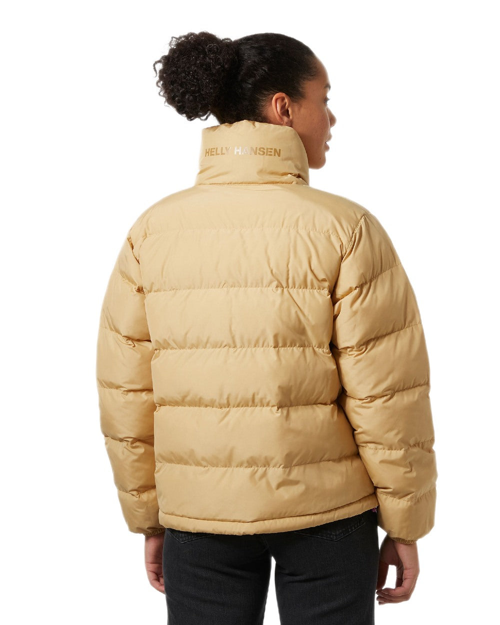 Sandstorm Coloured Helly Hansen Womens YU 23 Reversible Puffer Jacket on white background