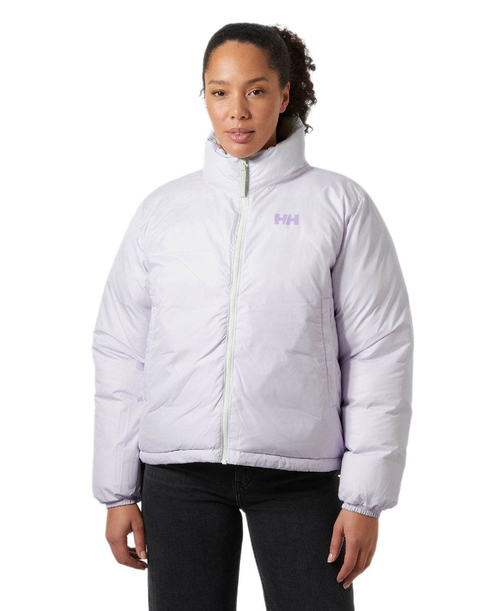 Seafoam Coloured Helly Hansen Womens YU 23 Reversible Puffer Jacket on white background