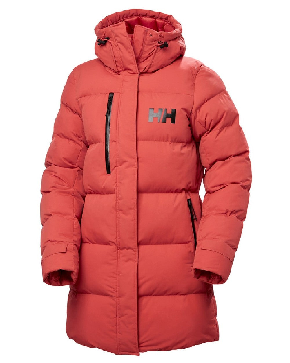 Poppy Red Helly Hansen Adore Ladies Puffy Parka on white background