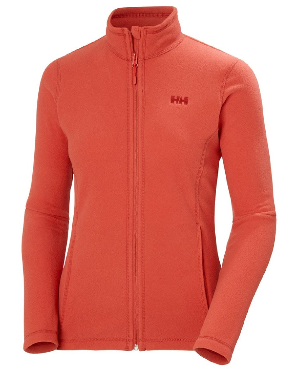 Poppy Red coloured Helly Hansen Daybreaker Ladies Fleece Jacket on white background