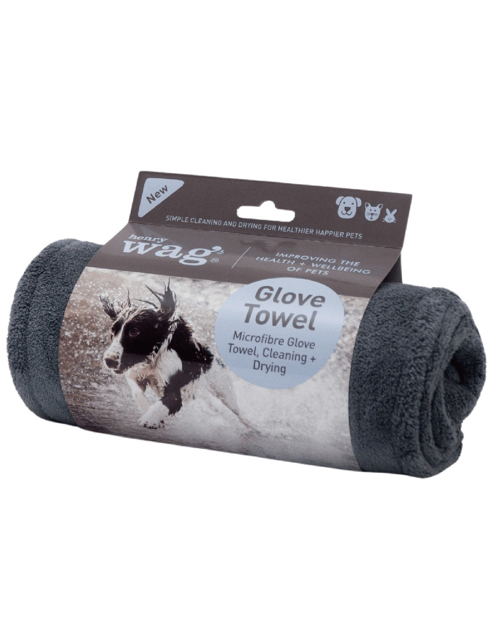 Grey Blue coloured Henry Wag Glove Drying Towel on white background