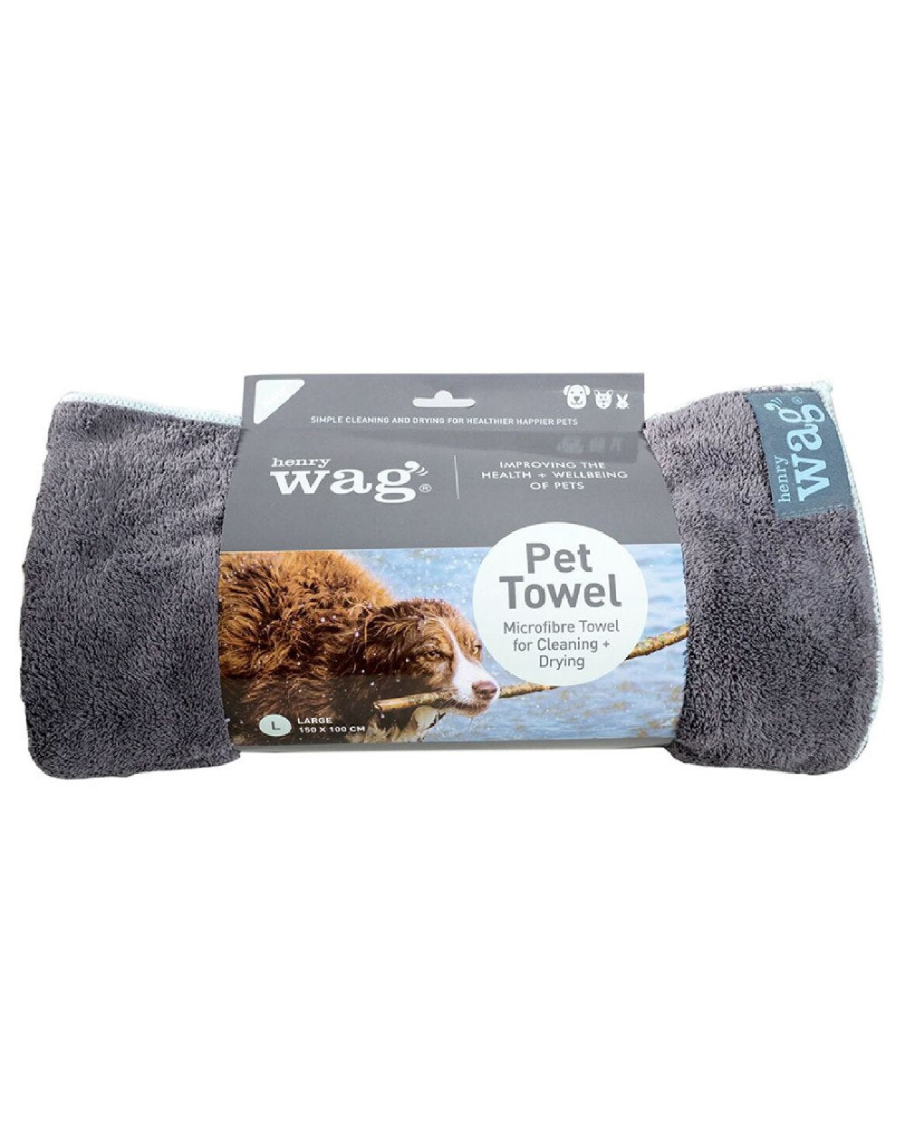 Grey Black coloured Henry Wag Microfibre Towel on white background