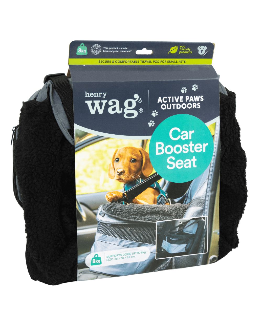 Grey Black coloured Henry Wag Pet Car Booster Seat on white background