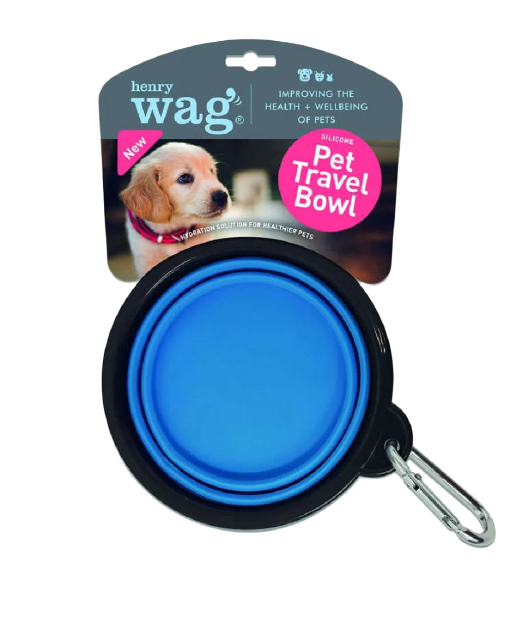 Blue coloured Henry Wag Pet Travel Bowl on white background