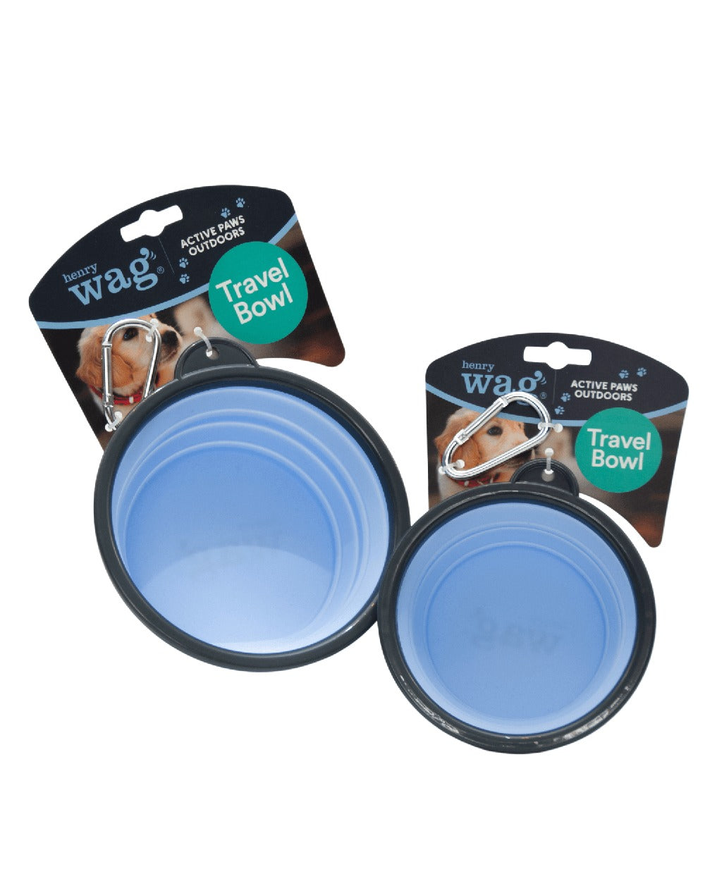 Blue coloured Henry Wag Pet Travel Bowl on white background
