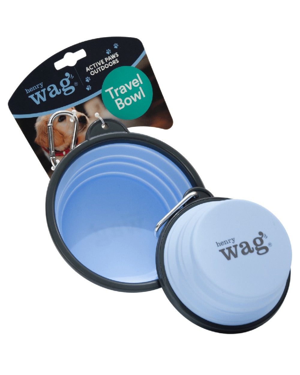 Blue coloured Henry Wag Pet Travel Bowl on white background