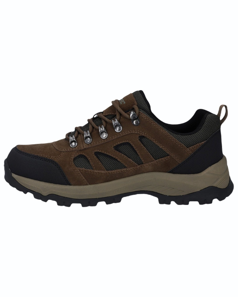 Smokey Brown Khaki coloured Hi-Tec Mens Bandera Expedition Low Hikers Shoes on white background