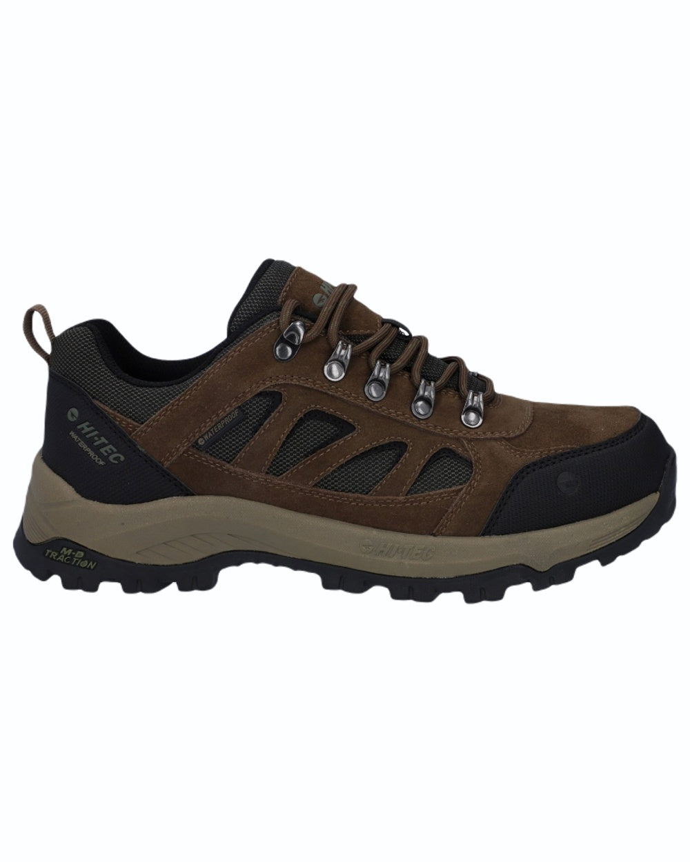 Smokey Brown Khaki coloured Hi-Tec Mens Bandera Expedition Low Hikers Shoes on white background